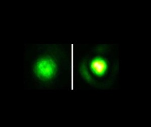 LWL aus Luft bei niedriger (links) und hoher Laserfrequenz (Fotos: umd.edu)