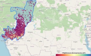 Karte: Prognose der Maniok-Ernteerträge in der Republik Kongo (Bild: akademiya2063.org)