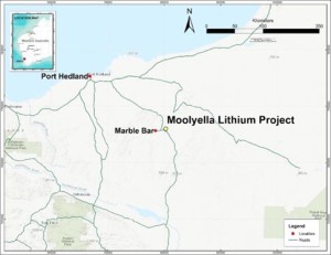 Lageplan der Moolyella-Lizenz in Western Australia (oben)