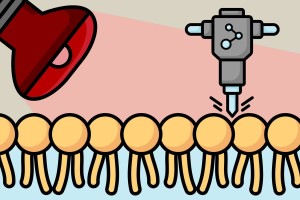 Molekularer Presslufthammer bei seiner Arbeit gegen Krebszellen (Illustration: tamu.edu)