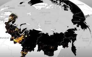 Arktis mit Licht-Hotspots (gelb) (Bild: Cengiz Akandil, uzh.ch, naturalearthdata.com)