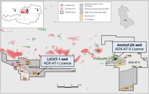 Location of the LICHT-1 gas exploration well and the Anshof-2A oil appraisal well; ADX Energy Ltd.