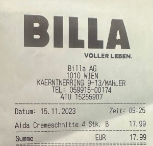 BILLA-AÏDA-Rechnung